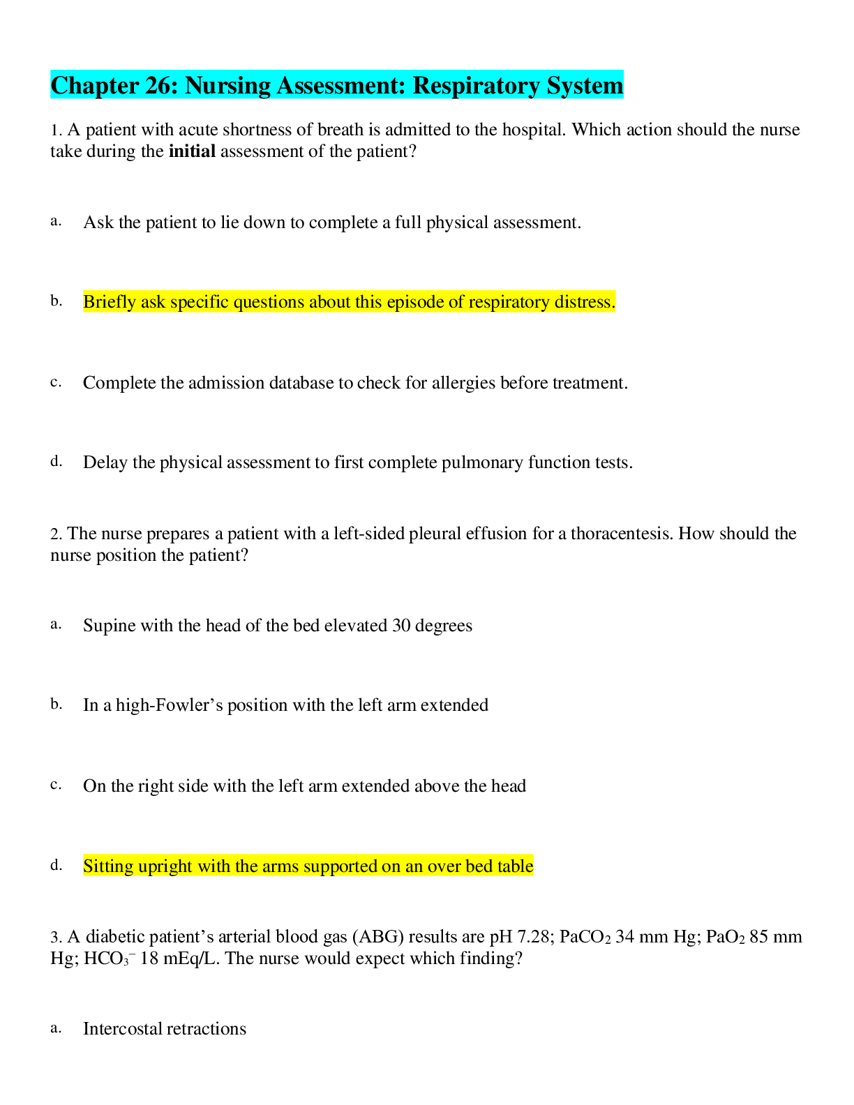 Recommended document preview for Test Bank-Chapter 26 Nursing Assessment Respiratory System